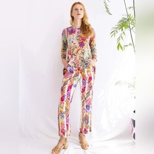 Johnny Was Multicolor Printed Cropped Wide-Leg Pants